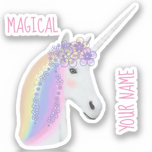 Cute Rainbow Unicorn Magical Personalized Sticker (Voorkant)