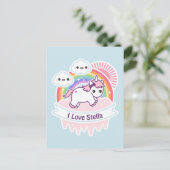 Cute Rainbow Unicorn met wolken Briefkaart (Staand voorkant)