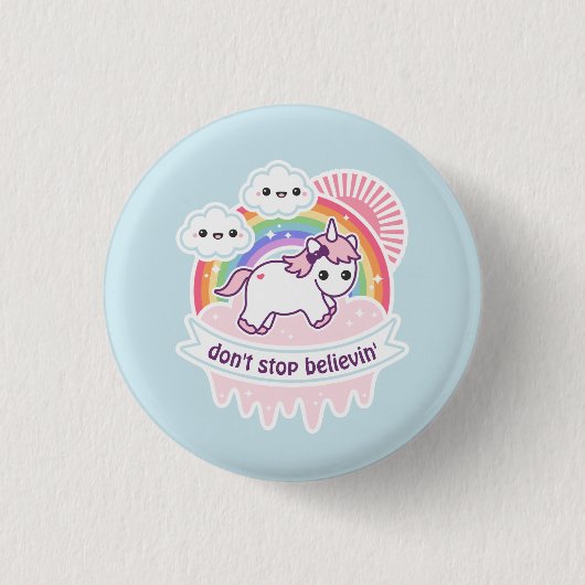 Cute Rainbow Unicorn met wolken Ronde Button 3,2 Cm (Voorkant)