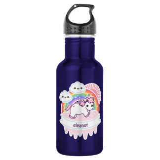 Cute Rainbow Unicorn met wolken Waterfles