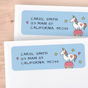 Cute Rainbow Unicorn op Birthday Cupcake Etiket