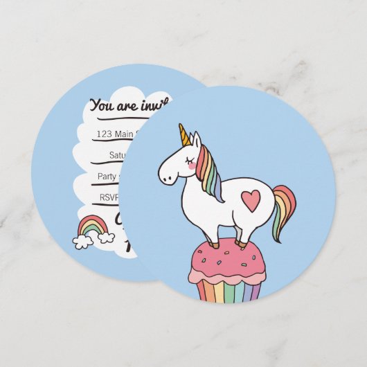 Cute Rainbow Unicorn op Birthday Cupcake Kaart (Voorkant / Achterkant)