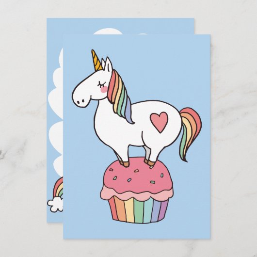 Cute Rainbow Unicorn op Birthday Cupcake Kaart (Voorkant / Achterkant)