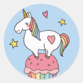 Cute Rainbow Unicorn op Birthday Cupcake Ronde Sticker (Voorkant)