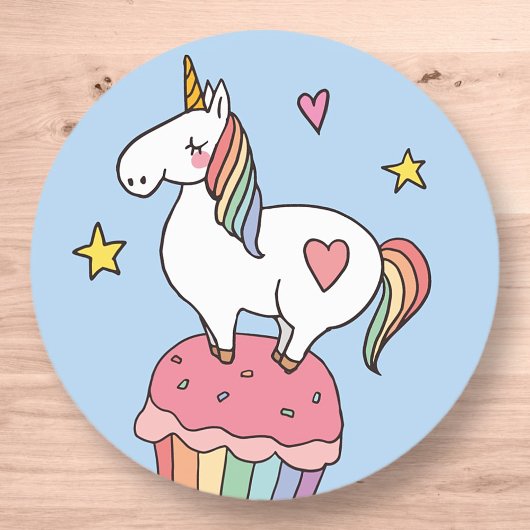 Cute Rainbow Unicorn op Birthday Cupcake Ronde Sticker