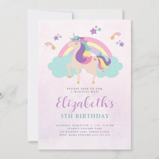 Cute Rainbow Unicorn Personalized Birthday Kaart (Voorkant)