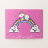 Cute Rainbow Unicorn Persoonlijke naam Legpuzzel (Horizontaal)