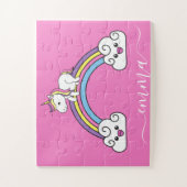 Cute Rainbow Unicorn Persoonlijke naam Legpuzzel (Verticaal)