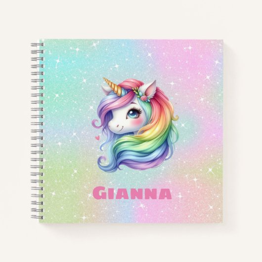 Cute Rainbow Unicorn Persoonlijke naam Notitieboek (Voorkant)