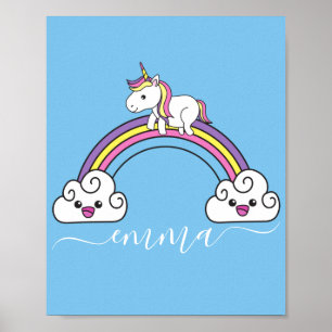 Cute Rainbow Unicorn Persoonlijke naam Poster