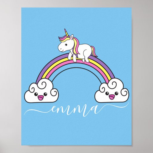 Cute Rainbow Unicorn Persoonlijke naam Poster (Voorkant)