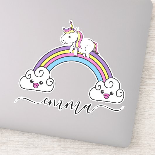 Cute Rainbow Unicorn Persoonlijke naam Sticker (Detail)
