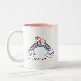 Cute Rainbow Unicorn Persoonlijke naam Tweekleurige Koffiemok