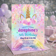 Cute Rainbow Unicorn pink aqua Drips birthday