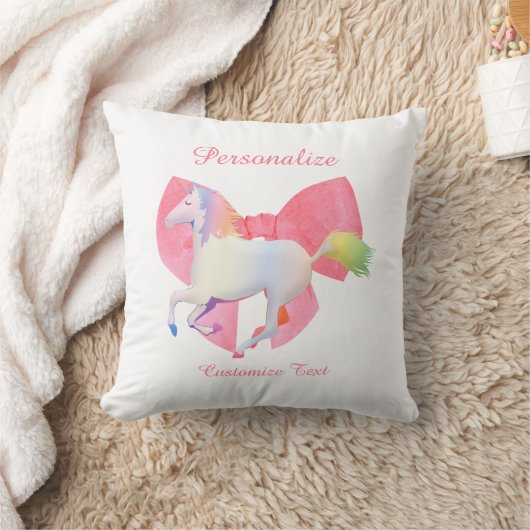 Cute Rainbow Unicorn Pink Bow Girly Personalized Kussen (Deken)