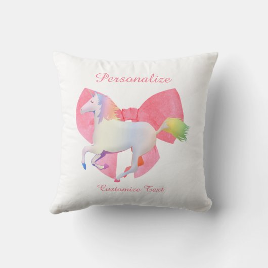 Cute Rainbow Unicorn Pink Bow Girly Personalized Kussen (Achterkant)