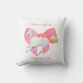 Cute Rainbow Unicorn Pink Bow Girly Personalized Kussen (Voorkant)