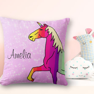 Cute Rainbow Unicorn Pink Glitter Girl Name Kussen