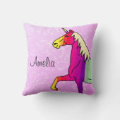 Cute Rainbow Unicorn Pink Glitter Girl Name Kussen (Achterkant)