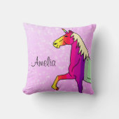 Cute Rainbow Unicorn Pink Glitter Girl Name Kussen (Voorkant)