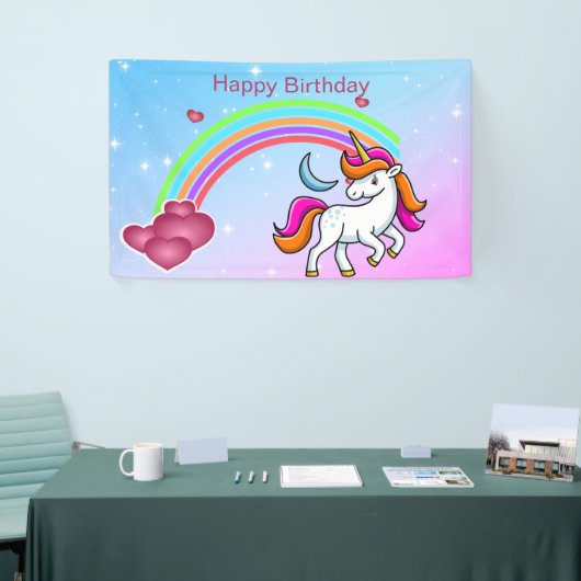Cute Rainbow Unicorn, Rainbow, Birthday Spandoek (Beurs)