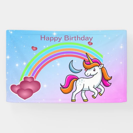 Cute Rainbow Unicorn, Rainbow, Birthday Spandoek (Horizontaal)