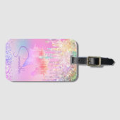 Cute Rainbow unicorn roze Glitter Drivers monogram Bagagelabel (Voorkant (horizontaal))