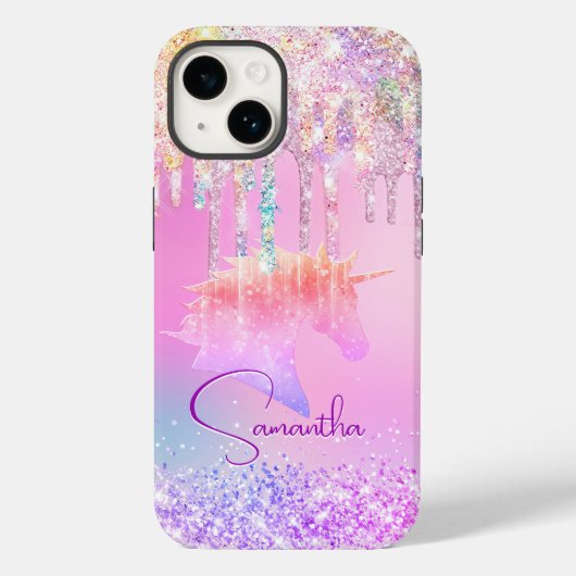 Cute Rainbow unicorn roze Glitter Drivers monogram Case-Mate iPhone Case (Achterkant)