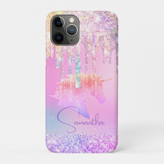 Cute Rainbow unicorn roze Glitter Drivers monogram Case-Mate iPhone Case (Achterkant)