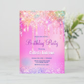 Cute Rainbow unicorn roze Glitter Drivers monogram Kaart (Staand voorkant)