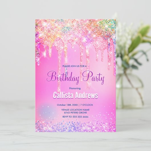 Cute Rainbow unicorn roze Glitter Drivers monogram Kaart (Staand voorkant)