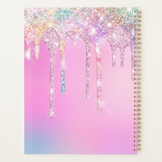 Cute Rainbow unicorn roze Glitter Drivers monogram Planner (Achterkant)