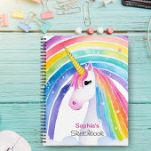 Cute Rainbow Unicorn Sketchbook Monogram Your Name Notitieboek