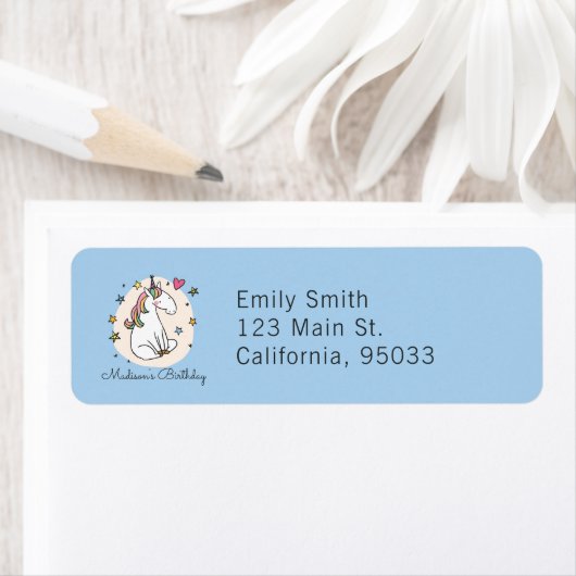 Cute Rainbow Unicorn Stars Hearts Birthday Etiket (Insitu)