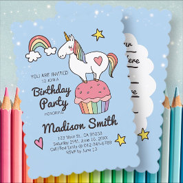 Cute Rainbow Unicorn Stars Hearts Birthday Party Kaart