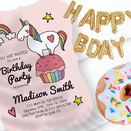 Cute Rainbow Unicorn Stars Hearts Birthday Party Kaart