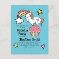 Cute Rainbow Unicorn Stars Hearts Birthday Party