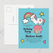Cute Rainbow Unicorn Stars Hearts Birthday Party Uitnodiging Briefkaart (Voorkant / Achterkant)
