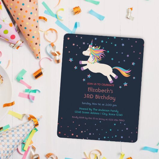 Cute Rainbow Unicorn Stars Kinderen Birthday Kaart