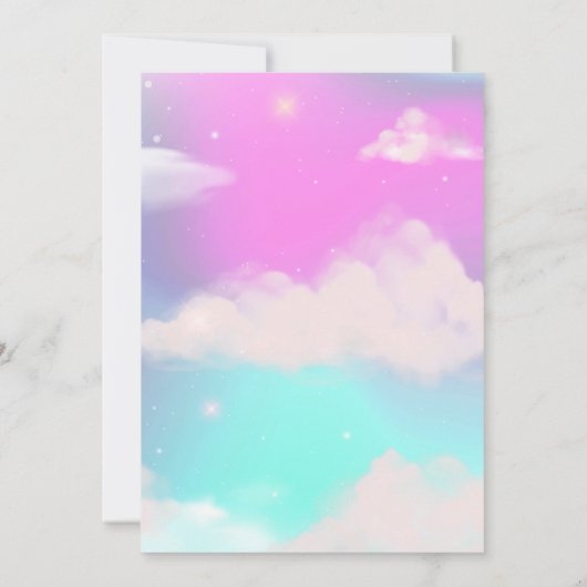 Cute Rainbow Unicorn Trampoline Birthday Invitati Kaart (Achterkant)