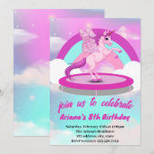 Cute Rainbow Unicorn Trampoline Birthday Invitati Kaart (Voorkant / Achterkant)
