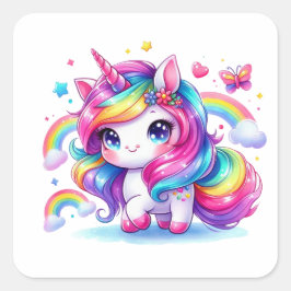 Cute Rainbow Unicorn Vierkante Sticker