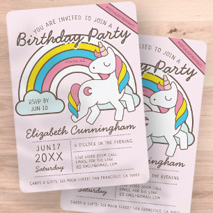 Cute Rainbow Unicorn Virtual Birthday Kaart