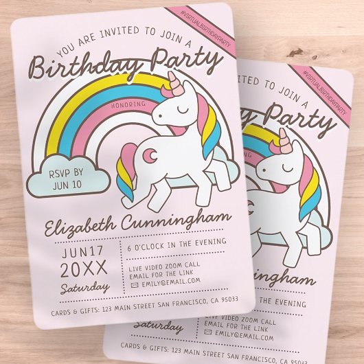 Cute Rainbow Unicorn Virtual Birthday Kaart