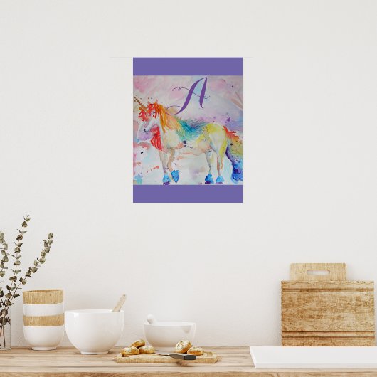 Cute Rainbow Unicorn Waterverf Girls  Poster (Keuken)