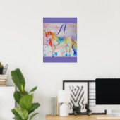Cute Rainbow Unicorn Waterverf Girls Poster (Thuiskantoor)