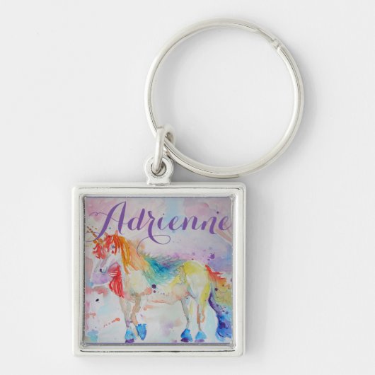 Cute Rainbow Unicorn Waterverf Girls Sleutelhanger (Voorkant)