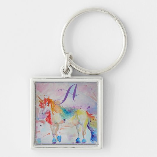 Cute Rainbow Unicorn Waterverf Girls Sleutelhanger (Voorkant)
