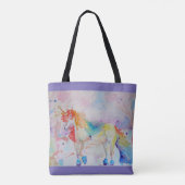 Cute Rainbow Unicorn Waterverf Girls Tote Bag (Achterkant)