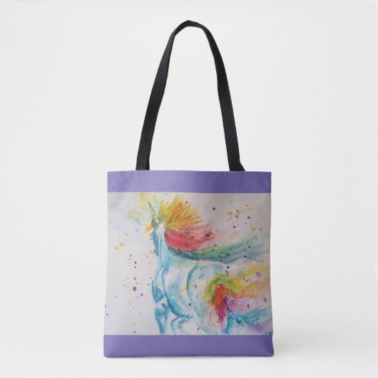 Cute Rainbow Unicorn Waterverf Grocery Canvas tas (Voorkant)
